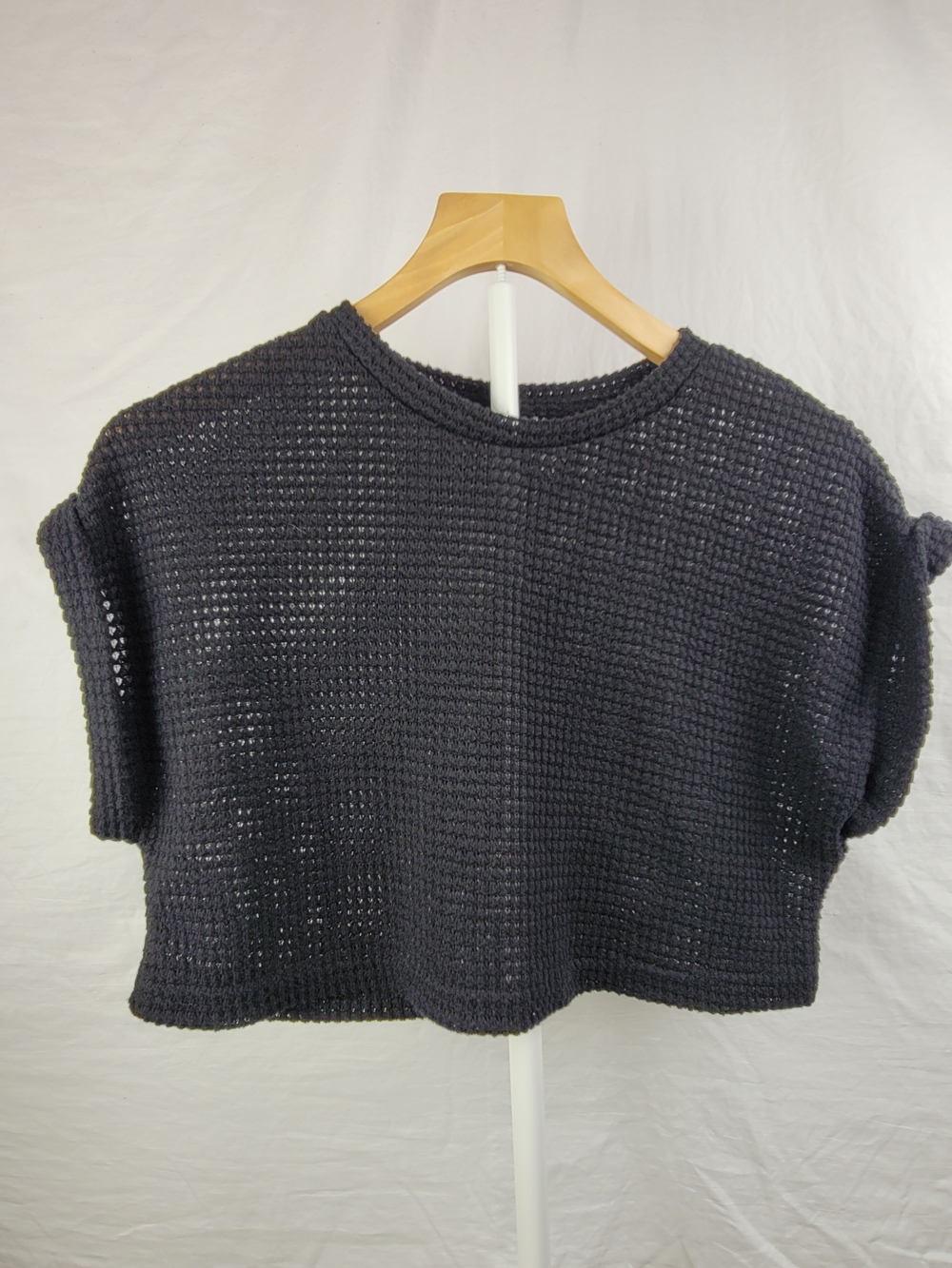 SHEIN Black Boxy Open-Weave Crop Top